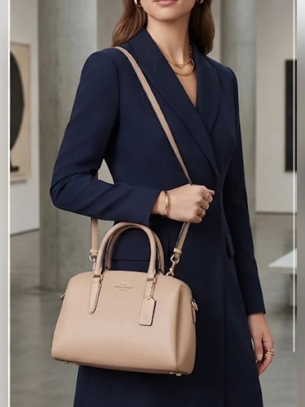 Coach Beige Saffiano Leather Small/ Medium Satchel/Crossbody Bag - (EUC)